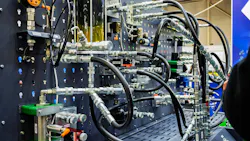 Test bench with hoses, valves and other components