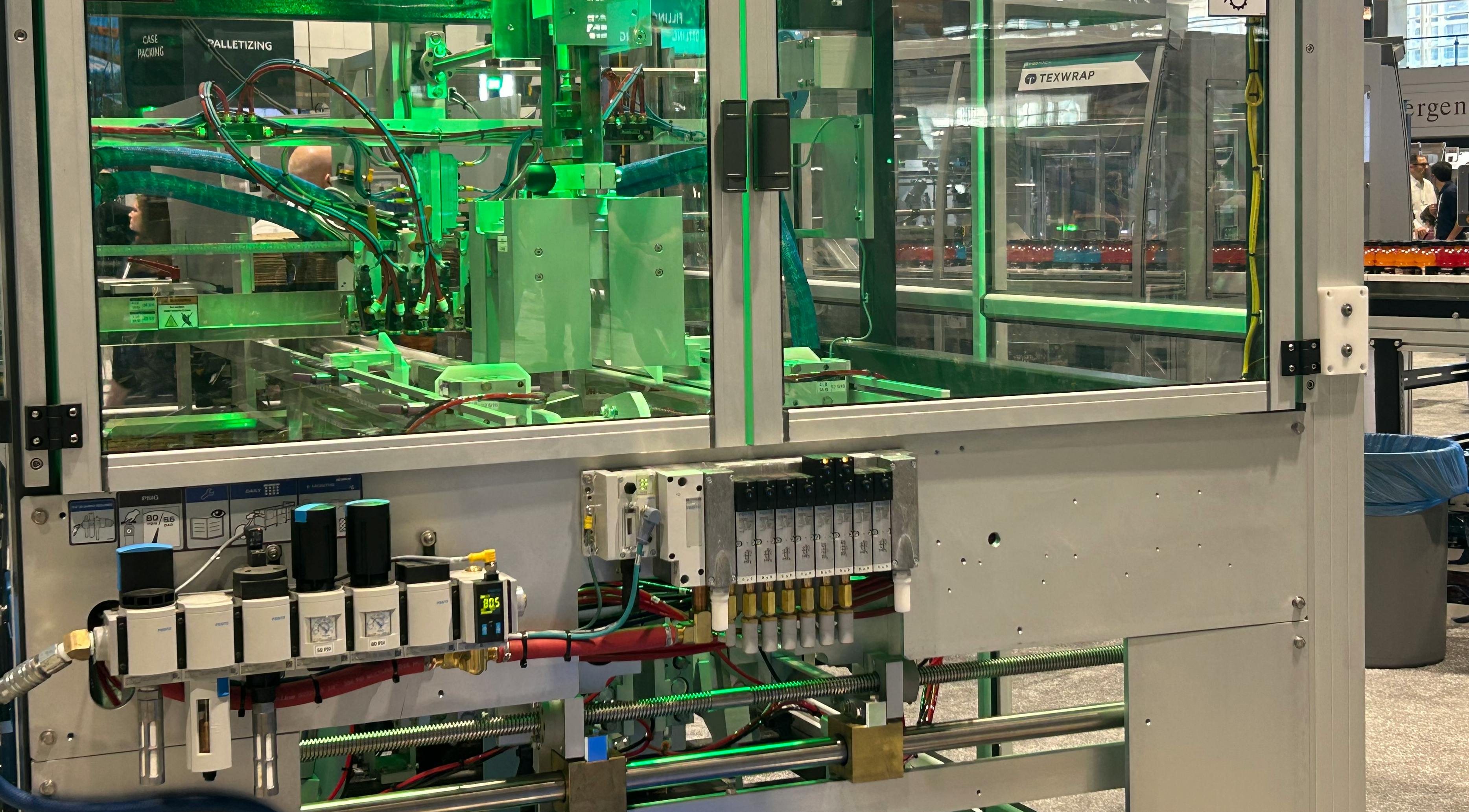 View of pneumatic and other components on Wexxar Bel Tray Sealer