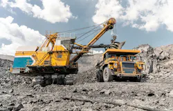 Mining shovel and truck working in a quarry